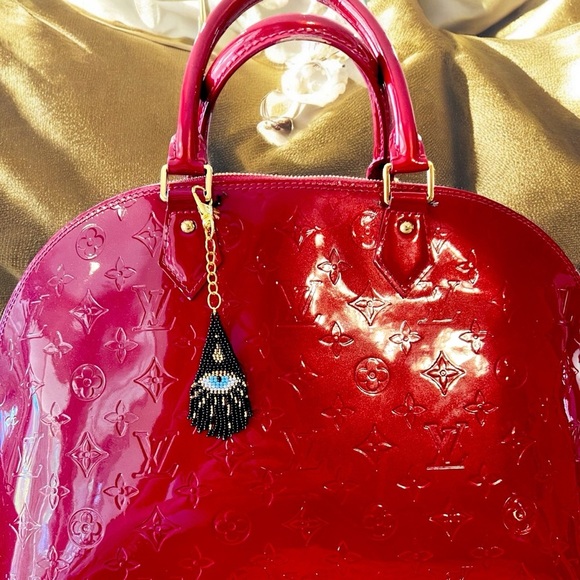 Evil Eye Bag Charm with Hand Beaded Glass Seed Beads and Gold Toned Clasp - Picture 16 of 17